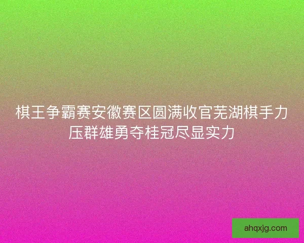 棋王争霸赛安徽赛区圆满收官芜湖棋手力压群雄勇夺桂冠尽显实力